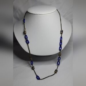 J.Crew Blue Enamel and Brass Long Necklace